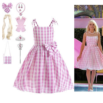 Сукня Барбі з перукою сумкою рукавичками короною та іншими аксесуарами для дівчинки 5T(120) Рожевий
