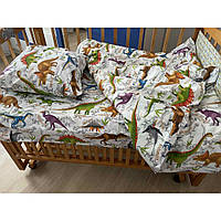 Деткое постельное белье в кроватку белое Бязь Gold -Стегозаври