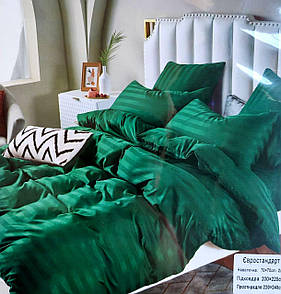 Двоспальна постільна білизна страйп-сатин зелений колір