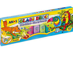 Набір вітражних фарб Glass Deco "Папуги" 10кол. по 22 мл + трафарети