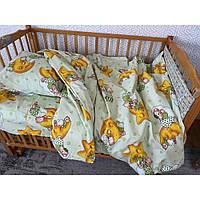 Деткое постельное белье в кроватку зеленое Бязь Gold -Ведмедик на салатовому