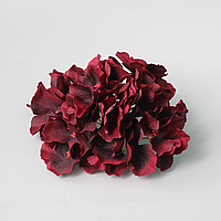 Искусственный цветок гортензия, цвет красное вино, 17 см. Цветы премиум-класса для интерьера, декора
