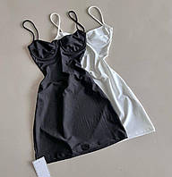 Элегантное атласное короткое платье мини на бретельках (черное, молочное)