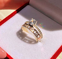 Кольцо "Я кохаю тебе" серебряное с золотыми пластинами, (925, 375 пробы + фианиты)