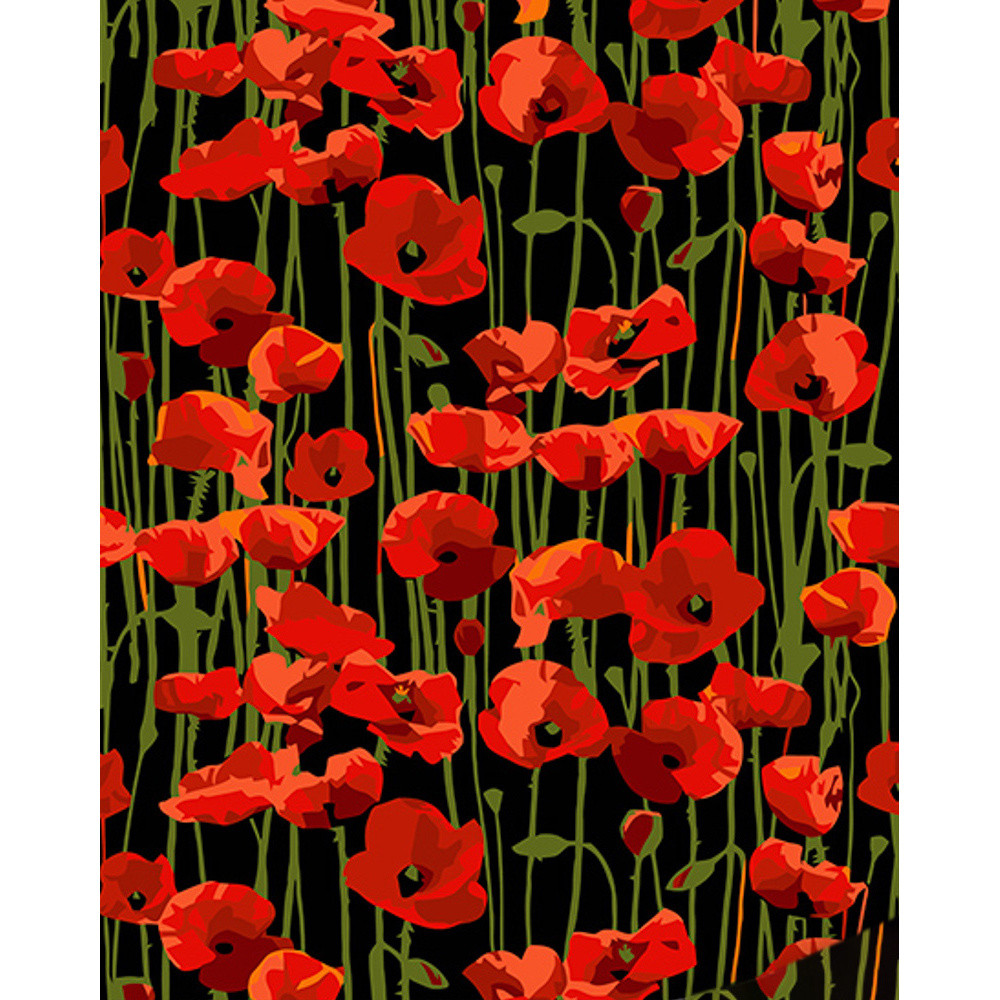 Набір для розпису по номерах Макове поле  Strateg на чорному фоні розміром 40х50 см (AH1023)