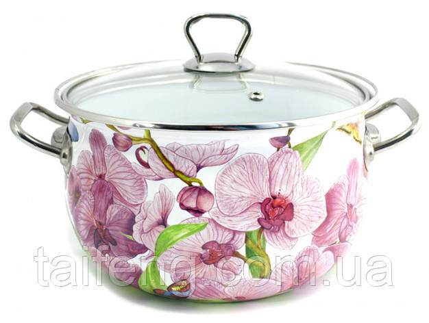 Каструля емальована 5.7 л Орхідея d-24 см Interos 15116-5,7, фото 1
