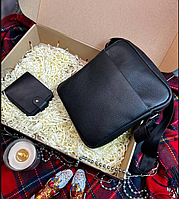 Подарок на 14 февраля Мужской подарочный набор - мужская сумка + мужской кошелек из натуральной кожи