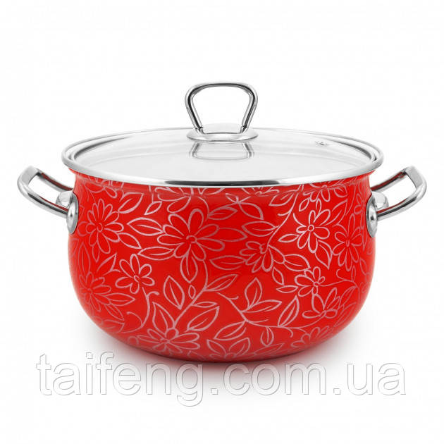 Каструля емальована 2,1 літра d-16 Ажур червоний Interos 2598 В-2,1 ITR