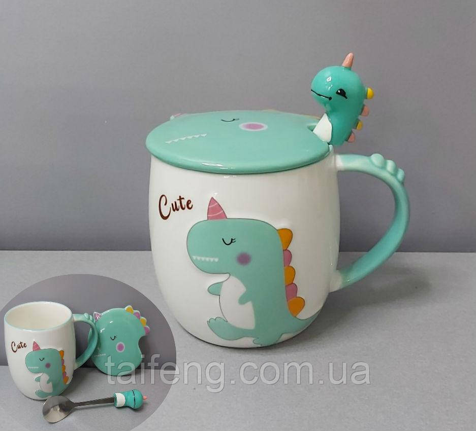 Чашка з кришкою та ложкою керамічна Дракоша 400 мл Stenson R88389/1