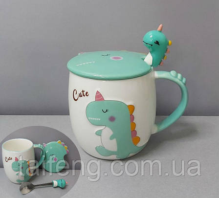 Чашка з кришкою та ложкою керамічна Дракоша 400 мл Stenson R88389/1, фото 1