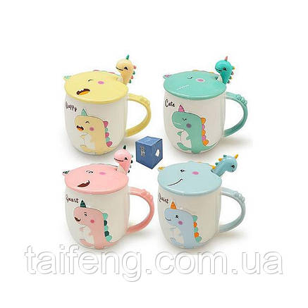 Чашка з кришкою та ложкою керамічна Дракоша 400 мл Stenson R88389/1, фото 2