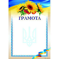 Комплект 5 шт Грамота патріотична з квітами та гербом, чиста з місцем для привітання Gr-09
