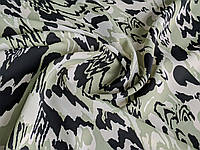 Ткань Креп шелковистый абстракция, оливковый с черным
