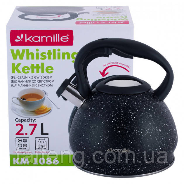 Чайник 2,7 л із неіржавкої сталі зі свистком Kamille KM-1086