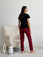 Топ! Женский Пижамный комплект COSY в клеточку красный/черный(штаны + черная футболка)