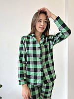 Топ! Домашняя женская пижама COSY в клетку зелено/черная (рубашка+штаны)