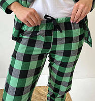 Топ! Женский пижамный комплект COSY в клетку зелено/черный (штаны+белая футболка)