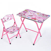 Складной столик - парта с регулировкой и стульчиком с рисунком Замка для принцессы Bambi M 19-GZ Розовый