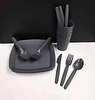 Набор пластиковой посуды для пикника Irak Plastik 32 предмета Тёмно-серый SP-180