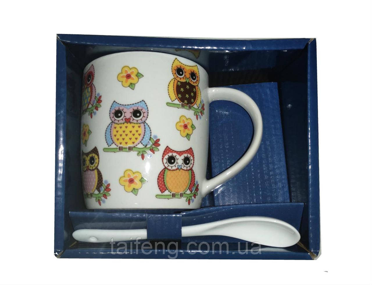 Кухоль з ложкою 350 мл. Milika Owl Blue Color у подарунковому пакованні дитяча M0520-NM-12-D