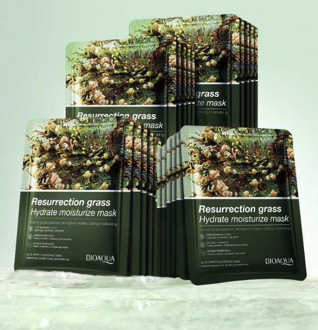 Тканинна маска для обличчя з екстрактом відновлюючої трави Bioaqua Resurrection Grass Multi Effect Nourishing Mask