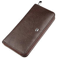 Великий жіночий шкіряний гаманець клатч коричневий ST Leather 18860