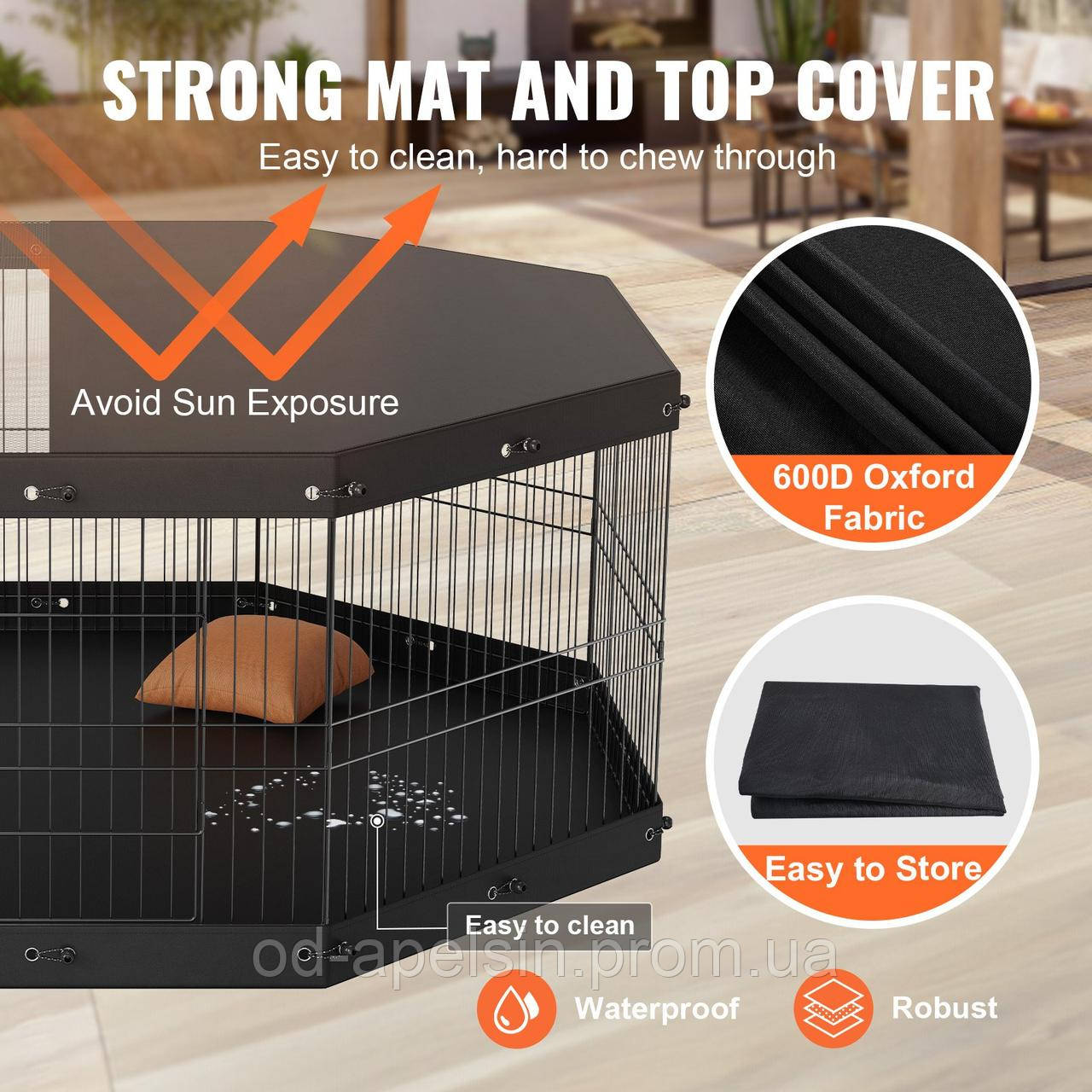 VEVOR Puppy Playpen 8-piece Puppy Run 609.6cm High Pet Playpen with Floor Mat and Cover Made of 600D Oxford - фото 4 - id-p2094006898