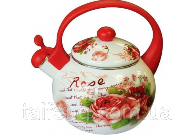 Чайник емальований зі свистком 2,2 л Red Handle Zauberg FT7/33 L, фото 1
