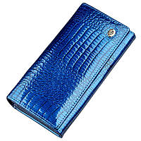 Женский лаковый кожаный кошелек с тиснением синий ST Leather 18901