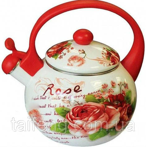 Чайник емальований зі свистком 2,2 л Red Rose для плити 33/L, фото 1