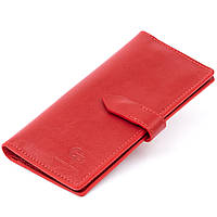 Тонкий женский бумажник кожа красный на кнопке GRANDE PELLE 11325