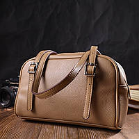 Стильная женская сумка крос боди из натуральной кожи бежевая