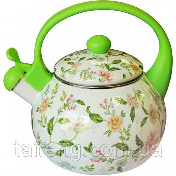 Чайник емальований зі свистком 2,2 л Green Handle 30/L, фото 1