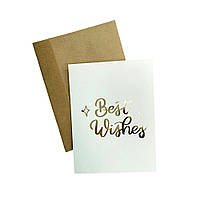 Мини-открытка с конвертом "Best Wishes" золото 8х10 см