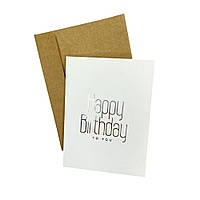 Міні-листівка з конвертом "Happy birthday" срібло 8х10 см