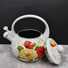 Чайник емальований зі свистком 2,2 л White Handle Zauberg 40816 (14L), фото 4