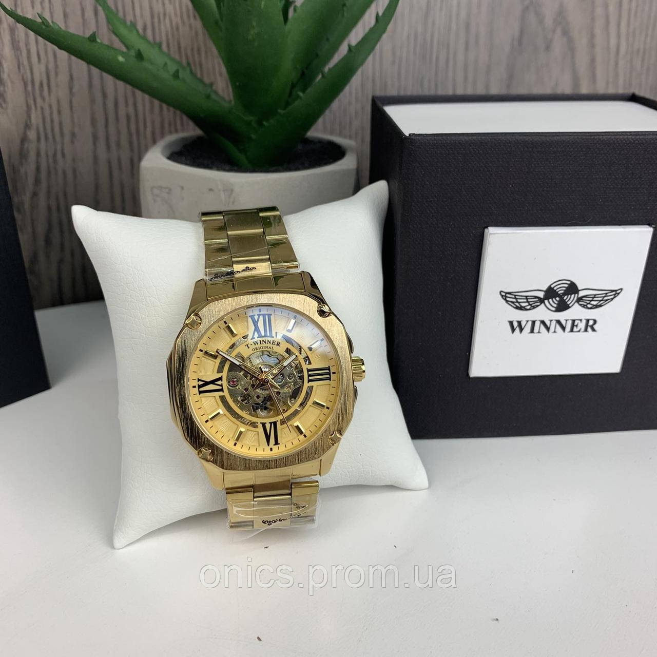 Качественные мужские механические часы Winner GMT-1159 Gold золото,наручные часы Виннер скелетон 2022 хорошее - фото 3 - id-p2094073552