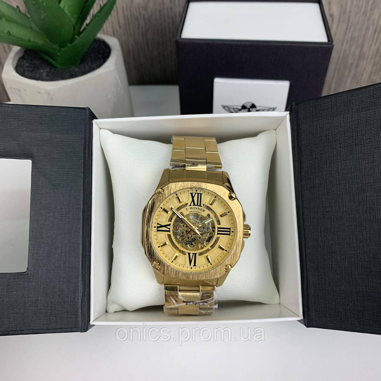 Качественные мужские механические часы Winner GMT-1159 Gold золото,наручные часы Виннер скелетон 2022 хорошее - фото 4 - id-p2094073552