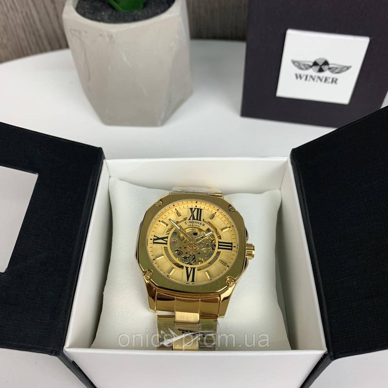 Качественные мужские механические часы Winner GMT-1159 Gold золото,наручные часы Виннер скелетон 2022 хорошее - фото 5 - id-p2094073552