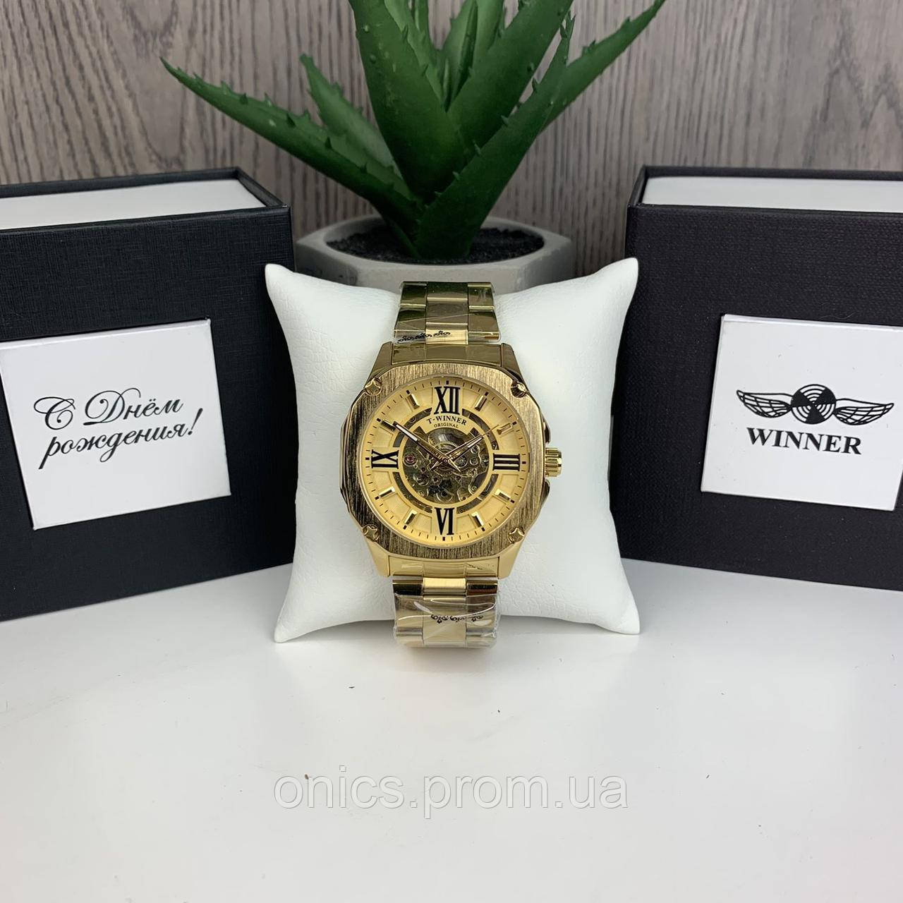 Качественные мужские механические часы Winner GMT-1159 Gold золото,наручные часы Виннер скелетон 2022 хорошее - фото 6 - id-p2094073552