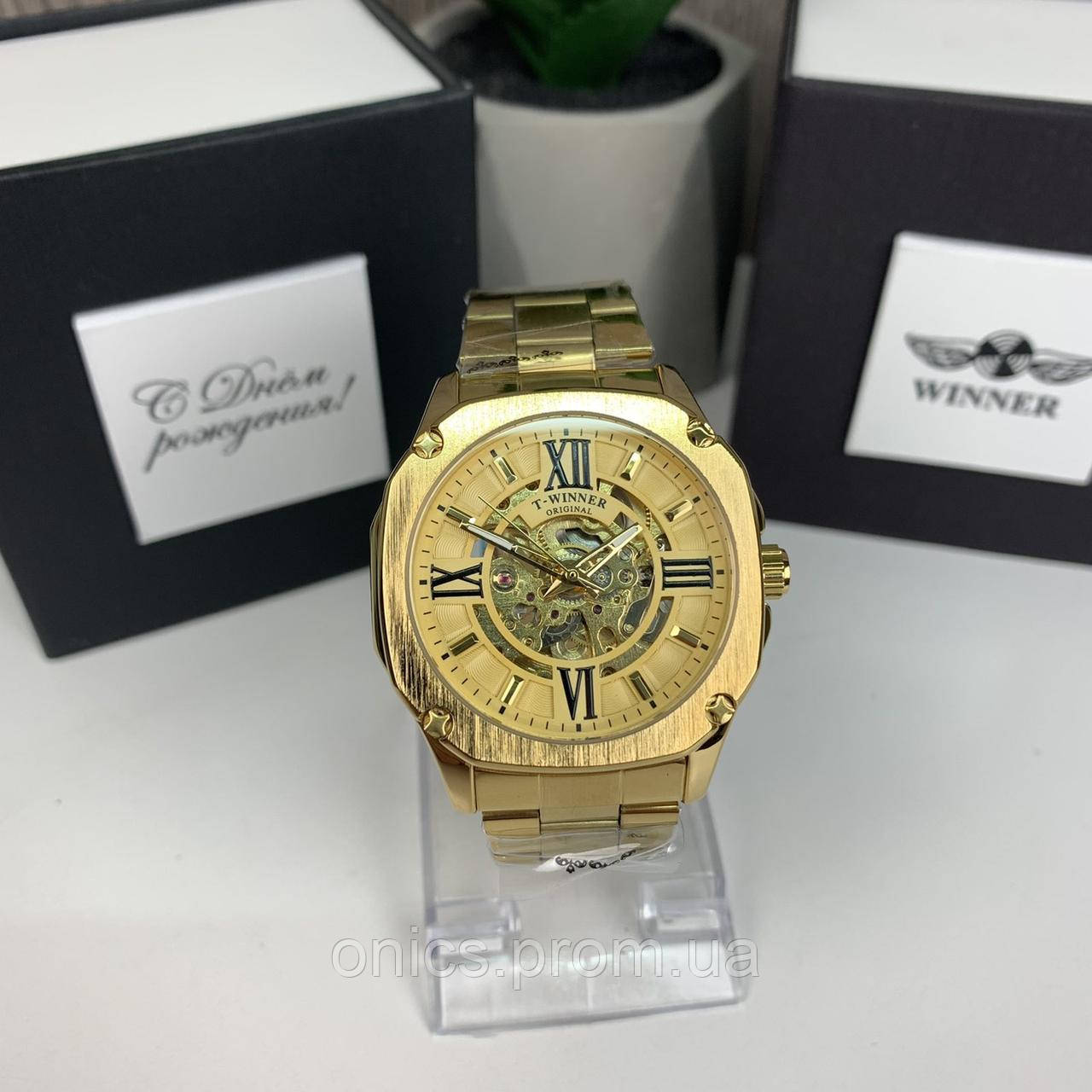 Качественные мужские механические часы Winner GMT-1159 Gold золото,наручные часы Виннер скелетон 2022 хорошее - фото 8 - id-p2094073552