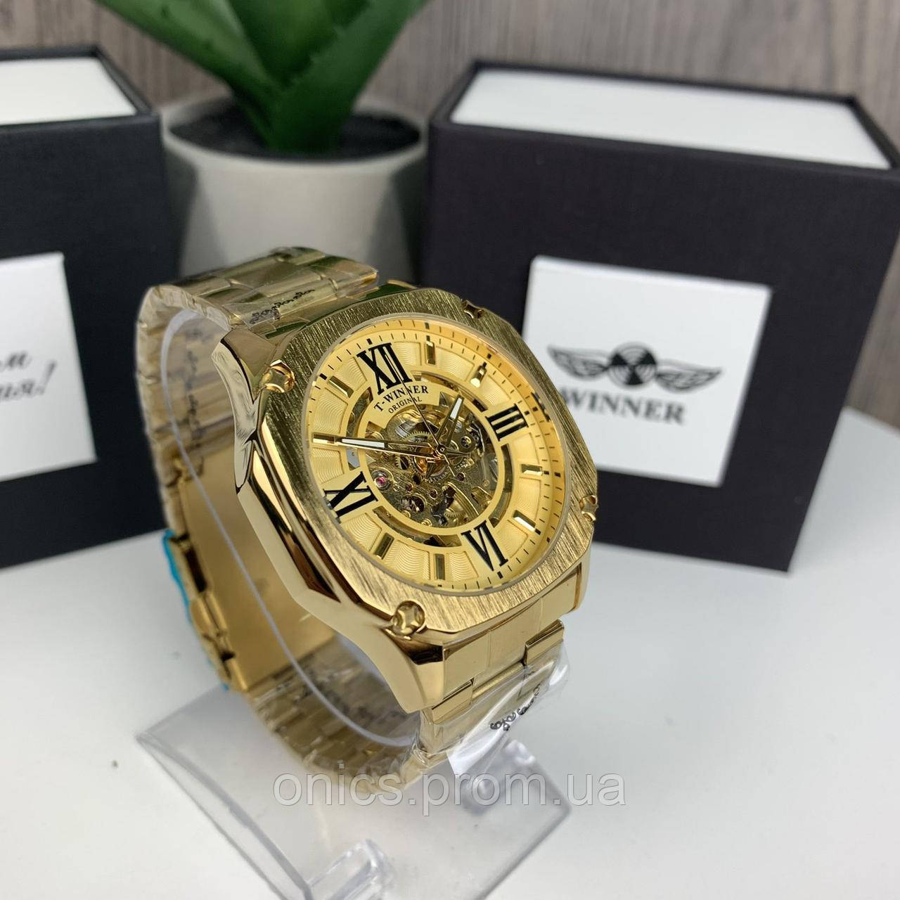 Качественные мужские механические часы Winner GMT-1159 Gold золото,наручные часы Виннер скелетон 2022 хорошее - фото 9 - id-p2094073552