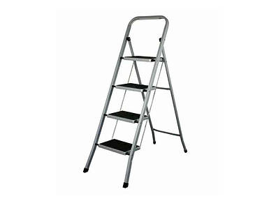 Стремянка металева сімейна 4 сходинки, МАЙСТЕР ПРОФІ квадрат профіль, сіра (з килимком) ТМ ТЕХНОЛОГ FG