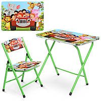 Складной столик - парта с регулировкой и стульчиком с рисунком деток и зверушек Bambi M 19-CA Салатовый