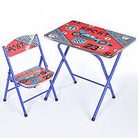 Складной столик - парта с регулировкой и стульчиком с рисунком гонок и алфавита Bambi M 19-SPORT Красный