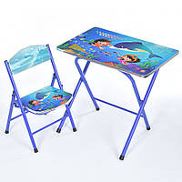 Складной столик - парта с регулировкой и стульчиком с рисунком Дельфина и алфавитом Bambi M 19-DLPH Синий