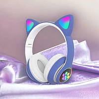 Бездротові навушники з вушками CAT STN-28 сині, Навушники з вухами кота, Бездротові навушники, MN-517 що світяться
