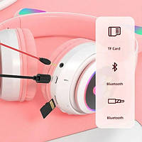 Дитячі навушники з вушками CAT STN-28 рожеві | Бездротові навушники зі вушками, KM-577 що світяться.