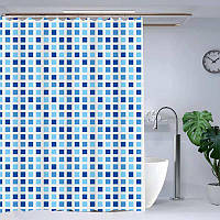 Штора для ванной из полиэтилена Zerix SCP-004-180x180 с синими и голубыми квадратами