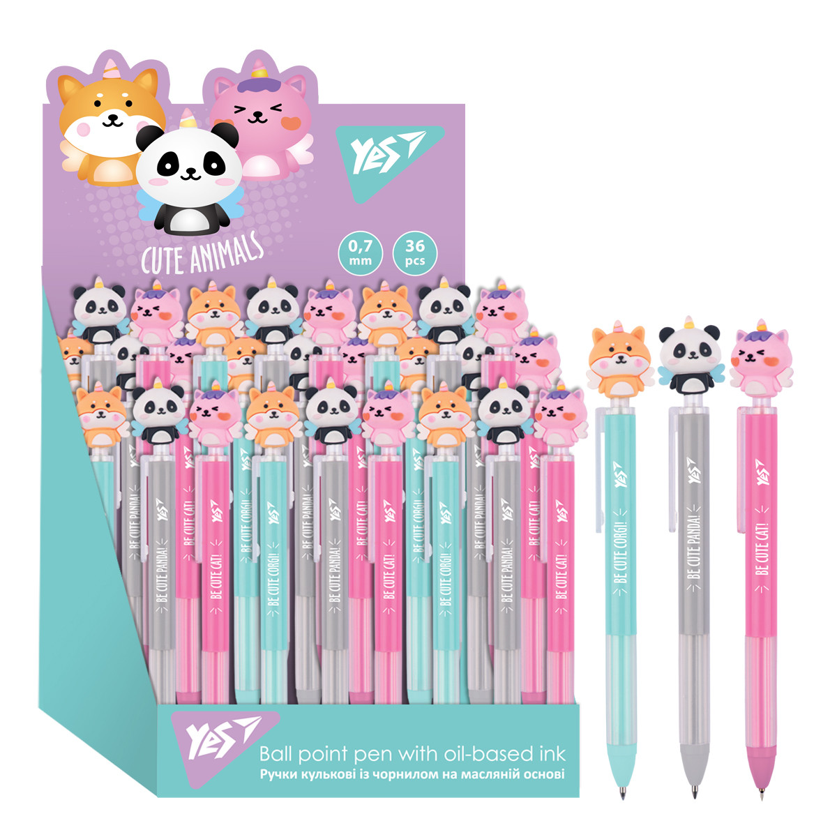 Ручка шарикова Cute animals 0.7 мм синя автоматична YES (412104), фото 1